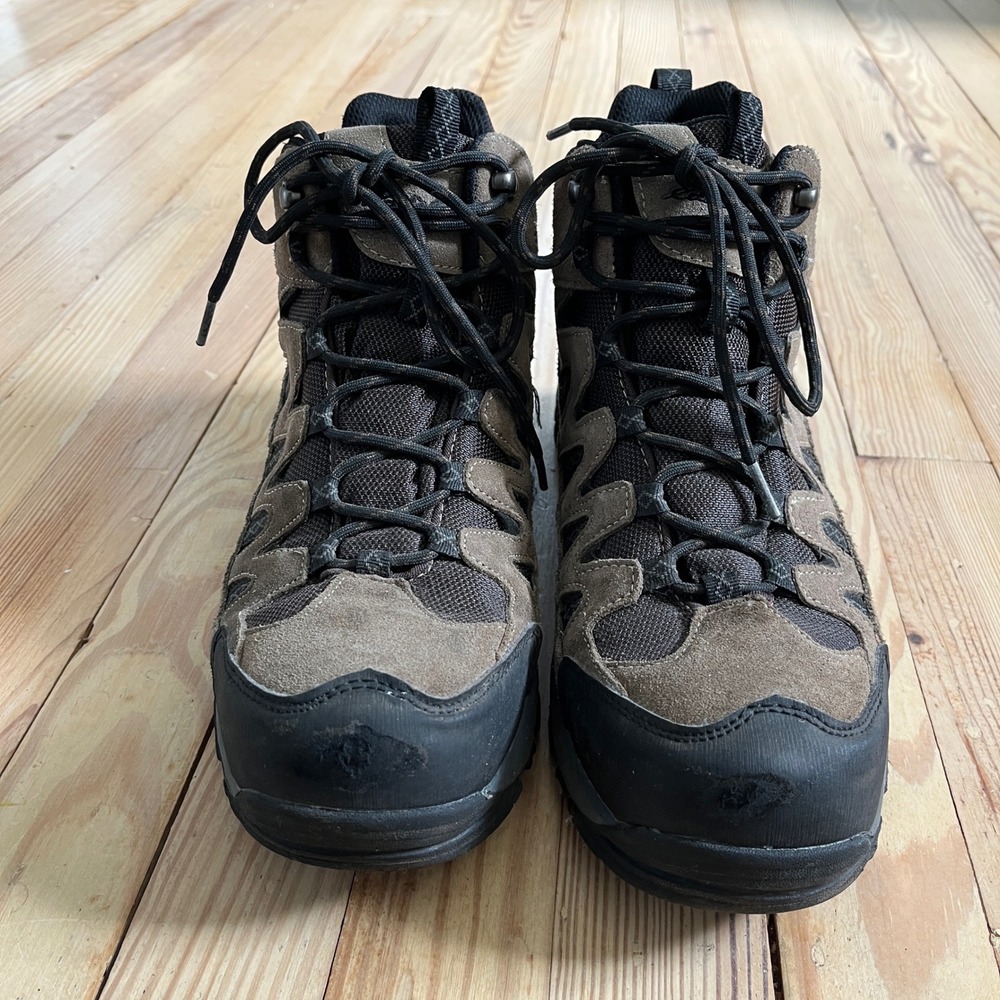 Eddie Bauer Mens 10 Waterproof Hiking Boots Brown Suede Mesh Mid Top Trail Shoes - Picture 4 of 9